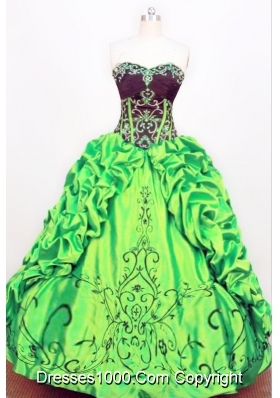 Exquisite Ball gown Strapless Floor-length Taffeta Green Quinceanera Dress