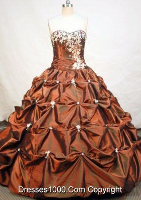 Formal Ball Gown Strapless Floor-length Taffeta Brown Quinceanera Dress