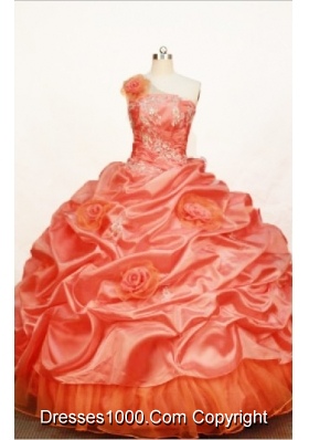 Gorgeous Ball gown One shoulder neck Floor-length Taffeta Orange Quinceanera Dress