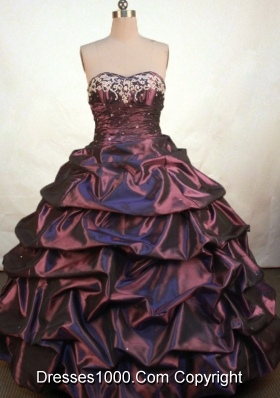Gorgeous Ball Gown Sweetheart Floor-length Burgundy Taffeta Embroidery Quinceanera Dress