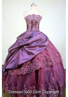 Luxurious Ball Gown Strapless Floor-Length Burgundy Beading and Appiques Quinceanera Dresses