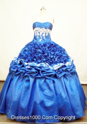 Luxurious Ball Gown Strapless Floor-length Taffeta And Organza Blue Quinceanera Dress