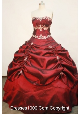 Popular Ball Gown Strapless Floor-length Taffeta Wine Red Quinceanera Dress