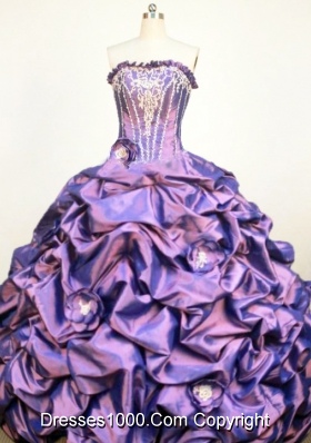 Classical  Strapless Floor-Lengtrh Purple Appliques and Hand Flower Quinceanera Dress