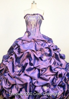 Classical Strapless Floor-Lengtrh Purple Appliques and Hand Flower Quinceanera Dress
