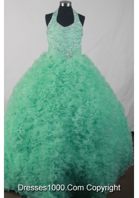 Elegant Ball Gown Halter Top Neck Floor-length Green Dress