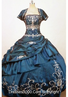 Exquisite Ball Gown Strapless Floor-Length Blue Beading and Embriodery Quinceanera Dress