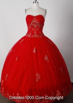 Formal Ball Gown Strapless Floor-length Red Quinceanera Dress