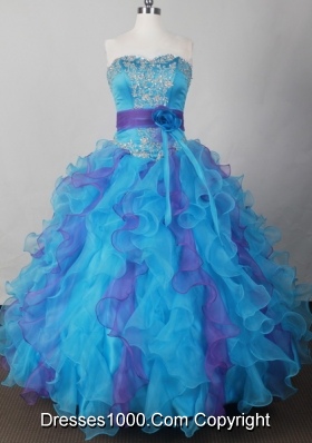 Sweet Ball Gown Strapless Floor-length Blue Quinceanera Dress