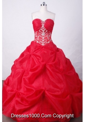 Sweet Ball Gown Sweetheart Floor-length Red Organza Beading Quinceanera dress