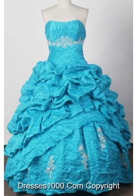 Elegant Ball Gown Strapless Floor-length Blue Quinceanera Dress