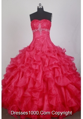Exclusive Ball Gown Sweetheart Neck Floor-length Red Quinceanera Dress