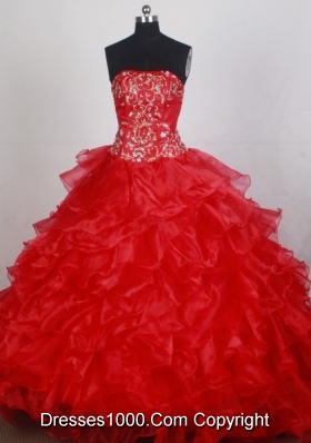 Beauty Ball Gown Strapless Brush Red Quincenera Dresses