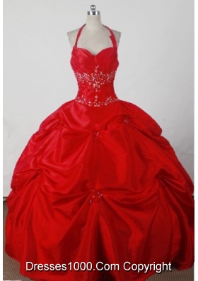 Beautiful Ball Gown Halter Floor-length Red Quincenera Dresses