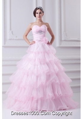 Ball Gown Strapless Beading Appliques Baby Pink Quinceanera Dress