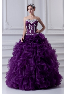 Ball Gown Sweetheart Ruffles and Appliques Purple Quinceanera Dress