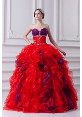 Fashionable Sweetheart Beading and Appliques Multi-color Quinceanera Dress with Ruffles