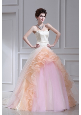 Multi-color Ball Gown Strapless Ruffles Court Train Quinceanera Dress