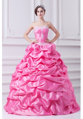 Pretty Rose Pink Strapless Appliques 2014 Quinceanera Dress with Appliques