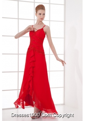 Spaghetti Straps Tea-length Chiffon Red Dresses for Prom