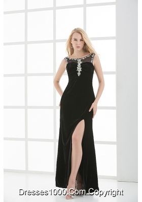 Empire Scoop Beading and Appilque chiffon Black Prom Dress