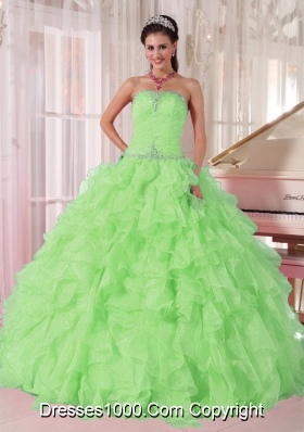 2014 New Spring Green Strapless Ruffles and Beading Elegant Quinceanera Dress for Girl