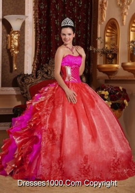 Ball Gown Strapless Ruffles and Beading Embroidery Red Discount Quinceanera Dress