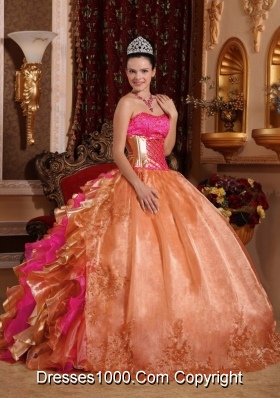 Discount Ball Gown Strapless Ruffles Organza 2013 Quinceanera Dress with Embroidery