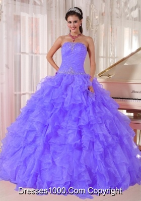 Luxurious Ball Gown Designer Quinceanera Dress with Strapless Purple Organza Beading