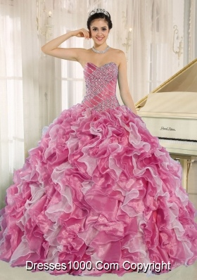 Pink Beaded Bodice and Ruffles Custom Made For 2013 Elegant Quinceanera Dress
