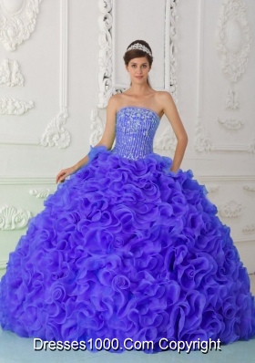 Purple Elegant Quinceanera Dress Ball Gown Strapless Organza Beading