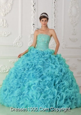 Strapless Organza Beading Ball Gown Fashionable Quinceanera Dress in Blue