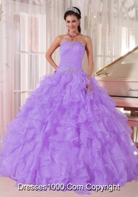 Ball Gown Strapless Lavender Organza Beading Sweet Sixteen Dress for Party