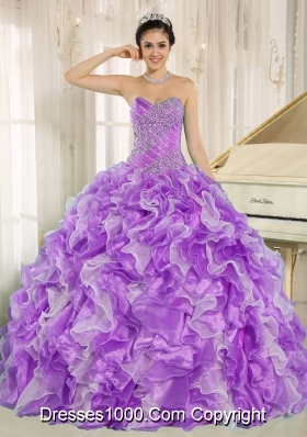Beaded and Ruffles Custom Made For 2013 Plus Size Quinceanera Dress In Purple and White