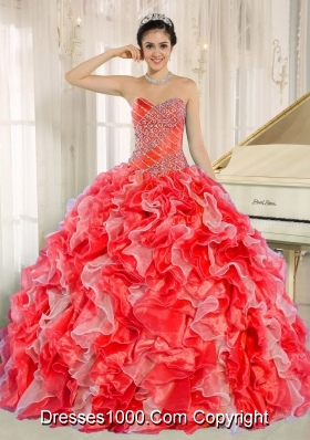 Beaded and Ruffles Custom Made For 2013 Red Sweet Sixteen Dress