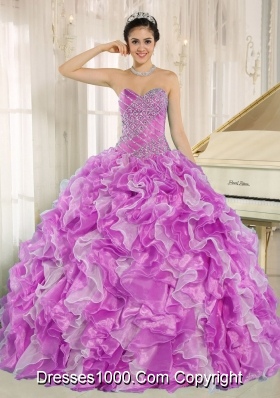 Beaded and Ruffles Lilac and White Most Popular Quinceanera Dress for Custom Made