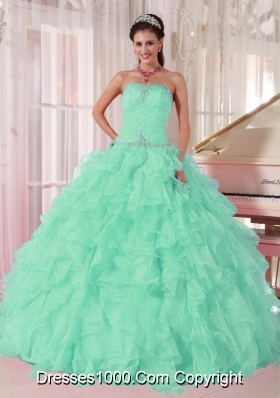 Discount Aqua Blue Ball Gown Strapless Ruching Organza Beading Plus Size