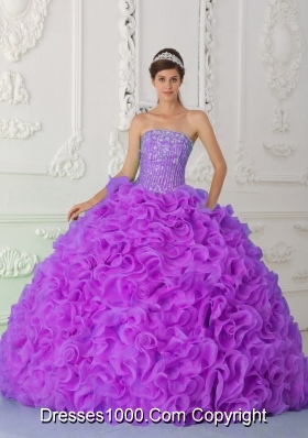 Fuchsia Ball Gown Sweet Fifteen Dress Strapless Organza Beading