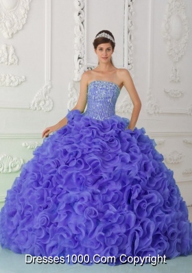 Organza Purple Most Popular Quinceanera Dress with Ball Gown Strapless Beading