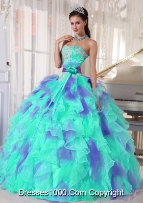 Ruffles and Appliques Floor-length Vestidos de Quinceanera Dress with Organza