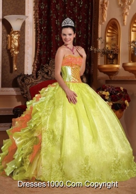 Spring Green Ball Gown Strapless Floor-length Organza Embroidery Sweet Sixteen Dress