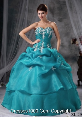 2014 Gorgeous Ball Gown Sweetheart Appliques Quinceanera Dress with Pick-ups