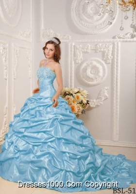 Ball Gown Strapless Appliques and Beading Quinceanera Dress with Court Train