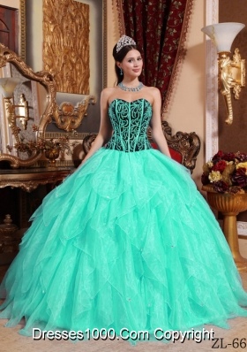 Aqua Blue Sweetheart Organza Embroidery Quinceanera Dress with Beading