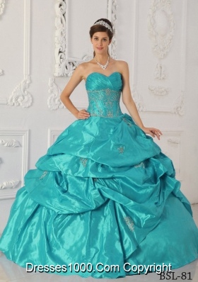 2014 Elegant Teal Ball Gown Sweetheart Appliques Quinceanera Dress