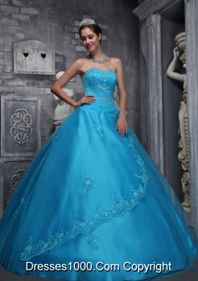 Aqua Blue Sweetheart Quinceanera Dress Taffeta  Tulle  Beading Appliques