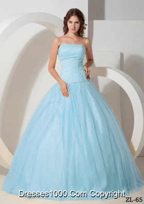 Ball Gown Strapless Floor-length Tulle Quinceanera Dress with Beading