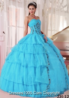 Cheap Aqua Blue Ball Gown Sweetheart Quinceanera Dress with Organza Paillette