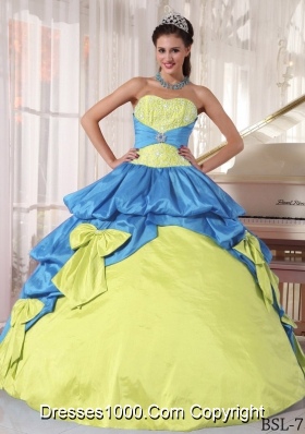 Sweetheart Embroidery and Bow Quinceanera Dresses in Yellow Green and Blue