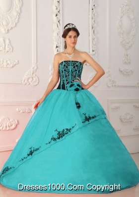 Turquoise Ball Gown Strapless Floor-length Quinceanera Dress Organza